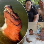 Жена отбила мужа от крокодила с помощью бревна